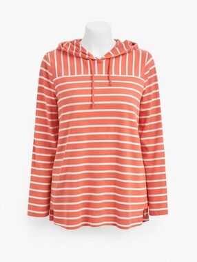 NWT Christopher & Banks Coral White Striped Hoodie XL Lightweight Pullover Women